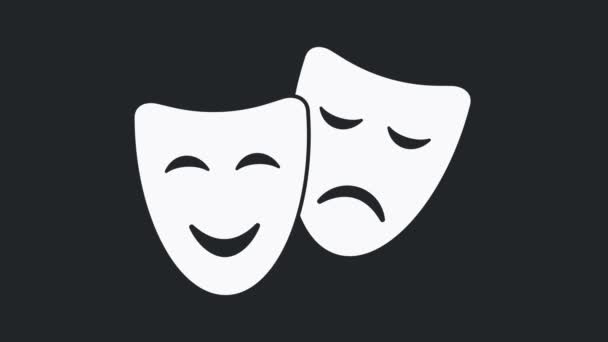 Икона комедии и трагедии в театральных масках выделена на черном фоне. 4K Видеографическая анимация. 4k - Кадры, видео