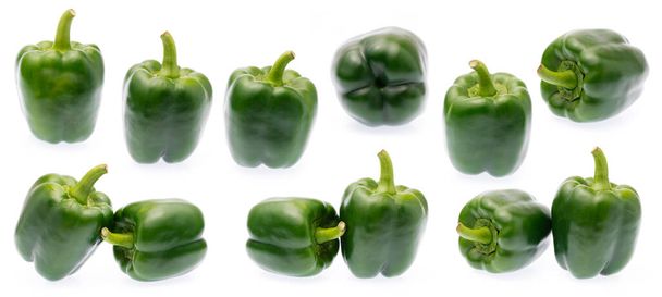Collection of Sweet Green Bell Pepper isolated on white background. - Fotó, kép