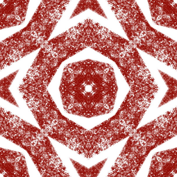 Medallion seamless pattern. Wine red symmetrical kaleidoscope background. Textile ready grand print, swimwear fabric, wallpaper, wrapping. Watercolor medallion seamless tile. - 写真・画像