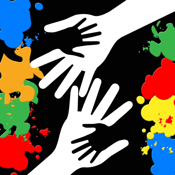 Holding Hands Represents Paint Colors And Bonding - Photo, Image