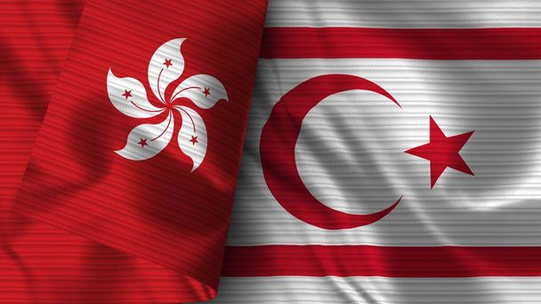 République turque de Chypre du Nord et Hong Kong Drapeau réaliste Texture Illustration 3D - Photo, image