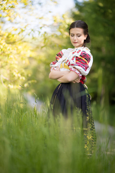 Schöne Frau in traditionellen slowakischen Trachten. - Foto, Bild