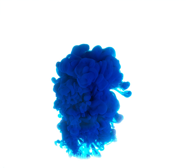 dissolving cloud of blue ink in water on a white background. copy space. - Photo, image
