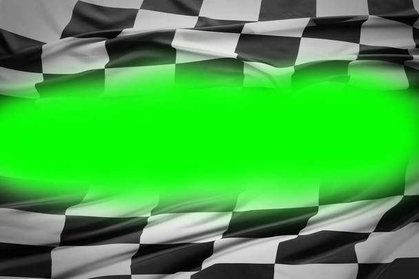 Checkered black and white flag on green background - Photo, Image
