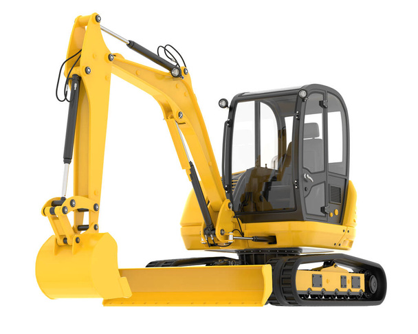 Compact excavator isolated on background. 3d rendering - illustration - Photo, Image