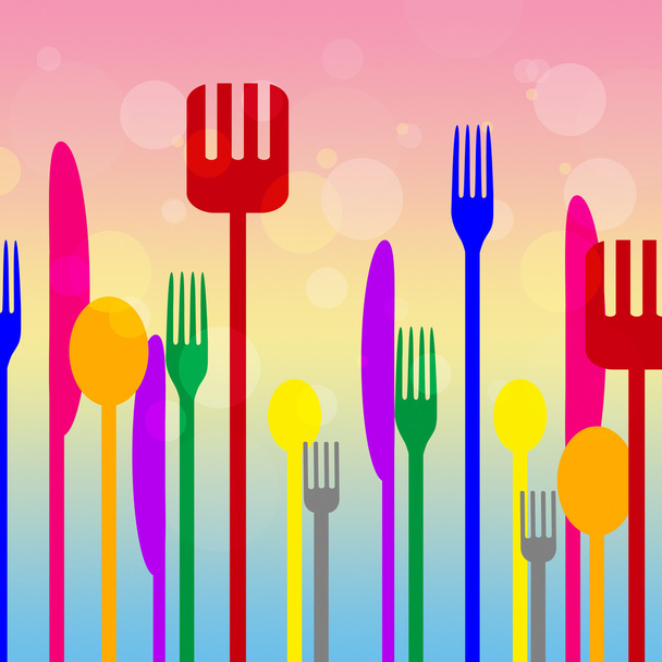 Couverts de nourriture signifie couteau de fourchette et manger
 - Photo, image