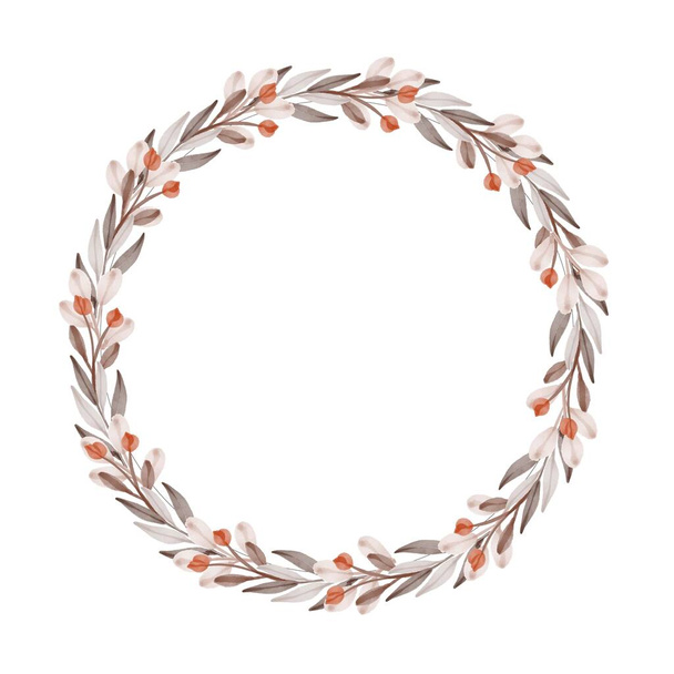 quadro círculo com borda de flor silvestre marrom macio para saudação e cartão de casamento - Vetor, Imagem