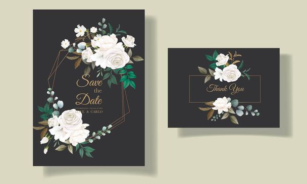 Mooie bloemen en bladeren bruiloft uitnodiging kaart - Vector, afbeelding