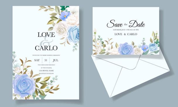 美しい花と葉の結婚式の招待カード - ベクター画像