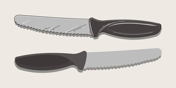 кухонный нож в двух вариантах изолирован на бежевом фоне. векторная иллюстрация - Вектор,изображение
