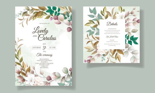 Hermosa tarjeta de invitación floral y hojas de boda - Vector, Imagen