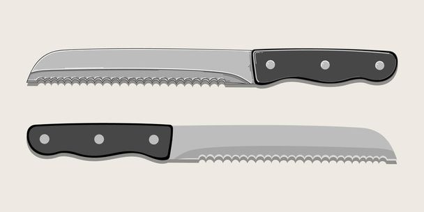kitchen bread knife in two versions isolated on beige background. Vector illustration - Vecteur, image
