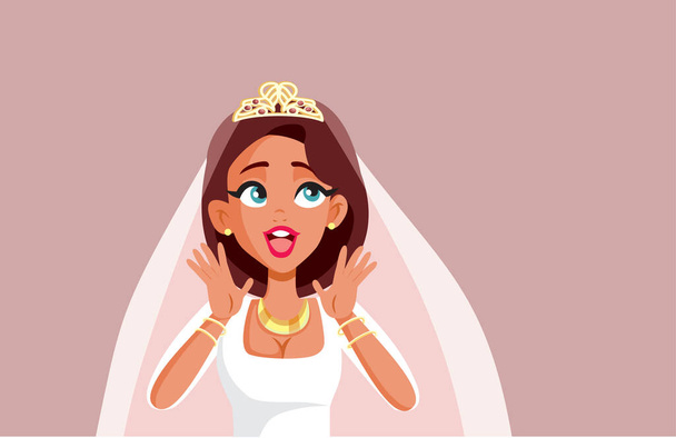 Cheerful Bride Reacting with Excitement Vector Illustration - Διάνυσμα, εικόνα