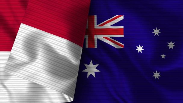 Australia i Indonezja Realistyczna flaga Tekstura tkaniny 3D Ilustracja - Zdjęcie, obraz