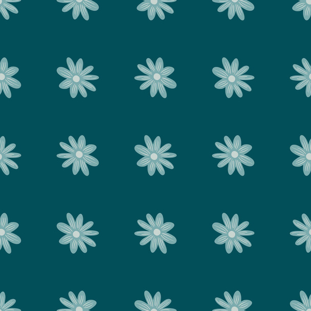 Meadow botany seamless pattern with decorative flowers daisy print. Turquoise-blue floral backdrop. Graphic design for wrapping paper and fabric textures. Vector Illustration. - Vector, afbeelding