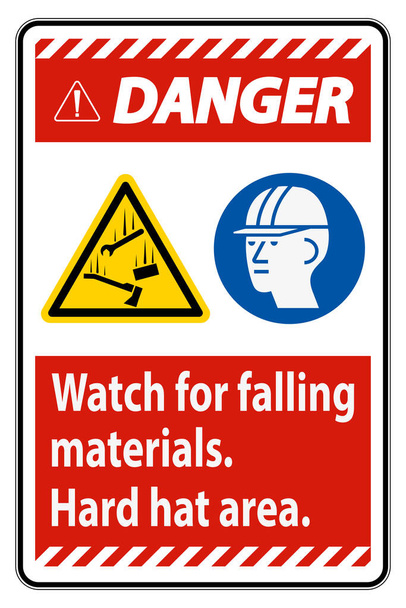 Danger Sign Watch For Falling Materials, Hard Hat Area - Vector, Image
