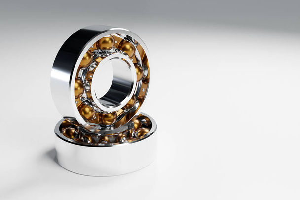 3D ilustração metal rolamento de esferas de prata com bolas sobre fundo isolado cinza. Rolamento industrial. Esta parte do carro - Foto, Imagem