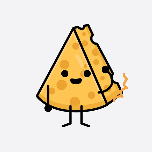 Vector Illustration of Cheese Character with cute face and simple body line drawing on isolated background - Vector, Image