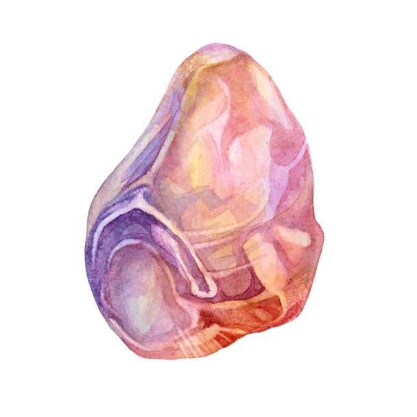 Aquarel mineraal kristal roze paars kwarts geïsoleerd op witte achtergrond. Handgetekende edelsteen voor meditatie, kantoorbenodigdheden, sticker, schetsboek, kaart, viering, behang, verpakking - Foto, afbeelding