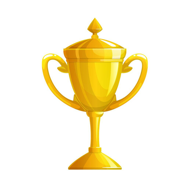 Χρυσό κύπελλο τρόπαιο εικονίδιο, χρυσό βραβείο και νικητής ή πρωταθλητής βραβείο, διάνυσμα. Χρυσό κύπελλο της νίκης ή νικητής κύπελλο για το πρωτάθλημα αθλητισμού πρώτη θέση, καλύτερο παιχνίδι και ανταμοιβή ανταγωνισμού - Διάνυσμα, εικόνα