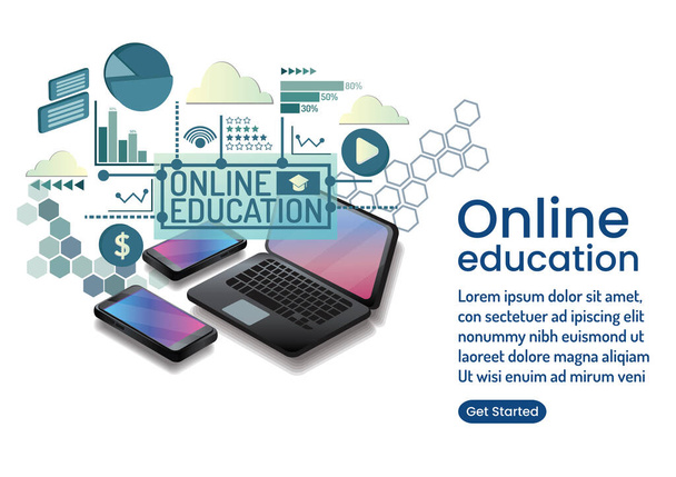 オンライン教育オンラインウェブサイトのデザイン  - ベクター画像