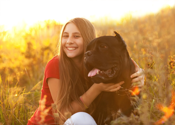 portrait of Beautiful young girl with her dogs  - Fotografie, Obrázek