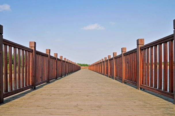 On the surface of wooden structure of the bridge - Photo, Image