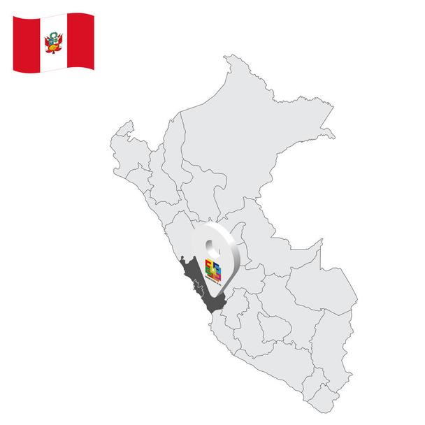 Ubicación Departamento de Lima en el mapa Perú. 3d signo de ubicación similar a la bandera de Lima. Mapa de calidad con provincias República del Perú para su diseño. EPS10 - Vector, imagen