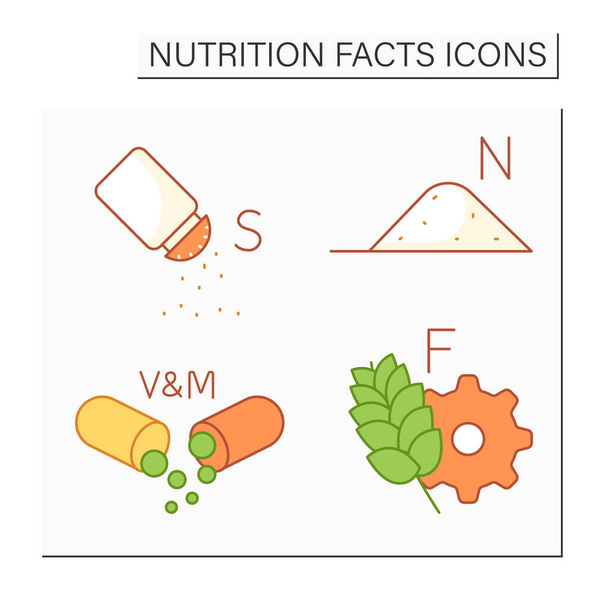 Ernährung Fakten Farbsymbole gesetzt - Vektor, Bild