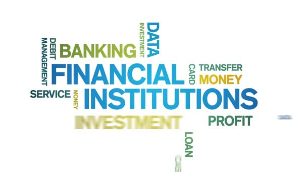 4k Financial Institutions Animated Tag Nube de palabras, Animación de texto bucle sin fisuras. - Imágenes, Vídeo