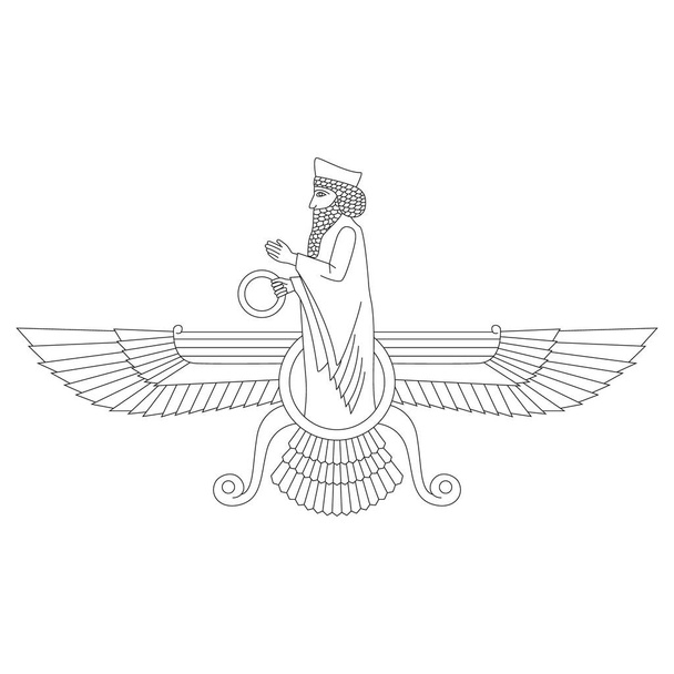 vektorová monochromatická ikona se starověkým sumerským symbolem Faravahar pro váš projekt - Vektor, obrázek