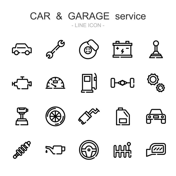 Набор векторных значков тонкой линии автомобиля и гаража, вектор значков Eps10 пикселей - Вектор,изображение