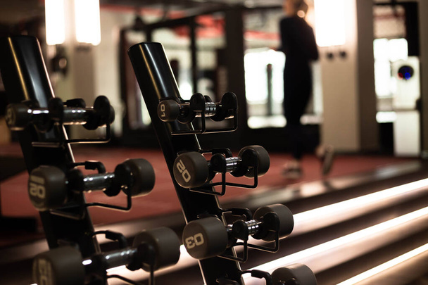 Dumbbells in the fitness club. Gym concept. - Photo, Image
