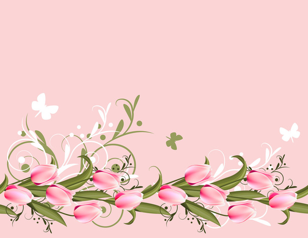 Pink background with tulips - Vector, imagen