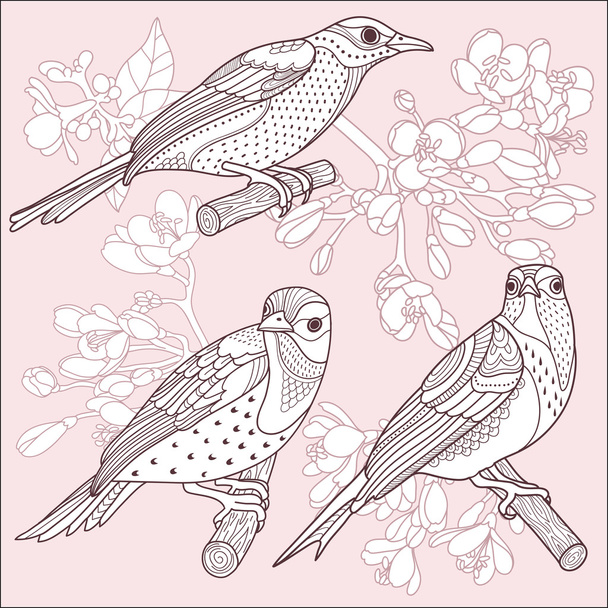 Birds and flowers - Vector, afbeelding