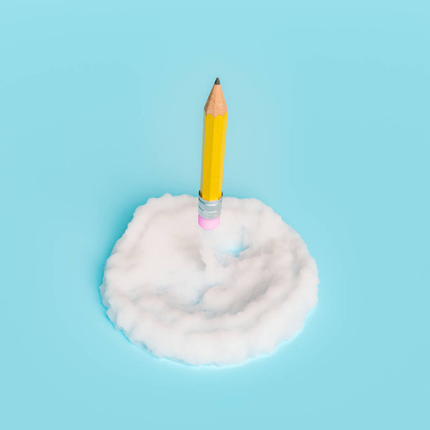 олівець з димовою хмарою знизу знімається з землі в концепції творчості, навчання та мозкового штурму. 3d візуалізація
 - Фото, зображення
