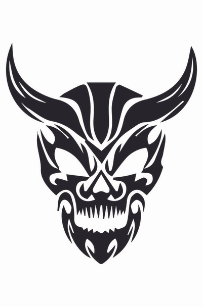 Анотація Векторна ілюстрація чорно-білого черепа демон з рогами. Дизайн для татуювання або друку футболок
 . - Вектор, зображення