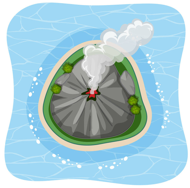 煙孤立イラストと火山島の空中ビュー - ベクター画像