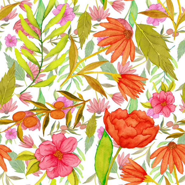 Watercolor seamless pattern with flowers. Vintage floral pattern. Flower seamless pattern. Botanical art. Floral botanical collection. Wedding floral set. Watercolor botanical design. - Fotoğraf, Görsel