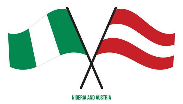 ナイジェリアとオーストリアの国旗が交差し、フラットスタイルを振っています。正式名称。正しい色. - ベクター画像