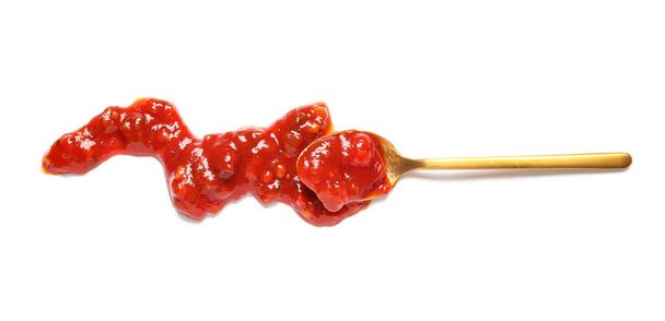 Spoon with tasty salsa sauce on white background - Foto, immagini