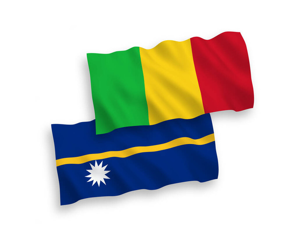 Nemzeti vektor szövet hullám zászlók Köztársaság Nauru és Mali elszigetelt fehér alapon. 1-2 arányú. - Vektor, kép
