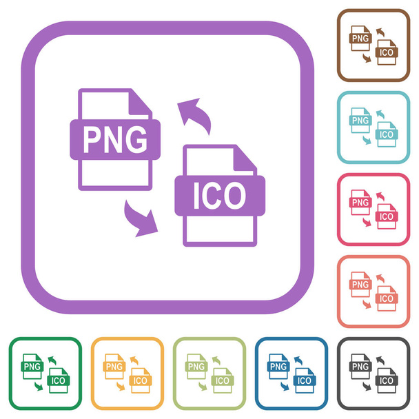 Conversión de archivos PNG ICO iconos simples en el color redondeado marcos cuadrados sobre fondo blanco - Vector, imagen