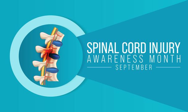 El mes de conciencia de lesiones de la médula espinal se observa cada año en septiembre, las personas con SCI a menudo superan los desafíos de su condición y pasan a llevar una vida normal y feliz. Ilustración vectorial - Vector, imagen