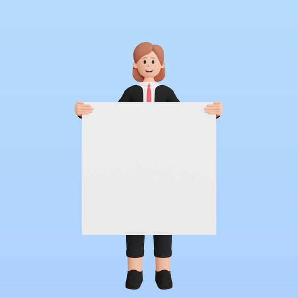 3d rendering női karakter gazdaság üres placard - Fotó, kép