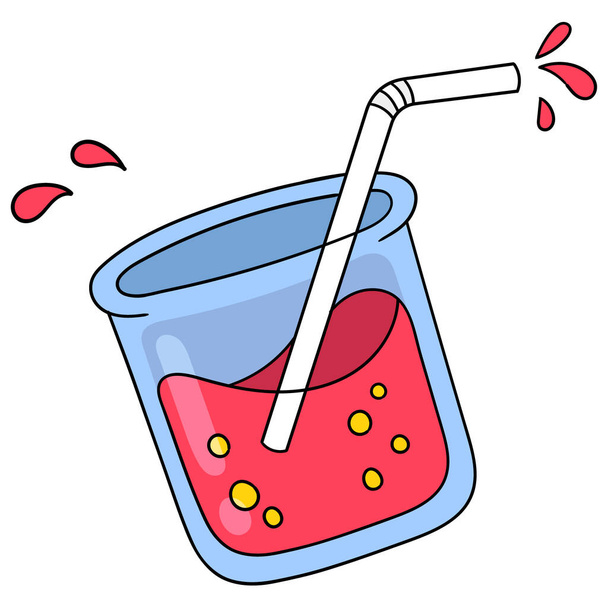 a glass of red syrup drink in summer. doodle icon drawing - Вектор,изображение