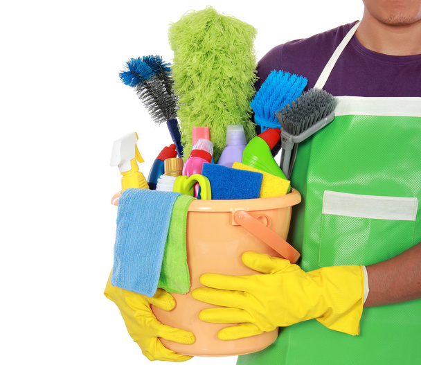 Portrait of man with cleaning equipment - Zdjęcie, obraz