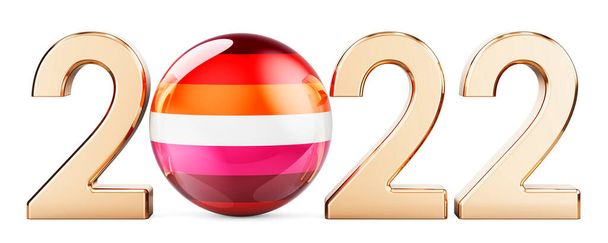 2022 avec drapeau lesbien. rendu 3D isolé sur fond blanc - Photo, image