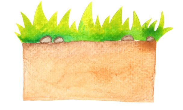 Grass and ground watercolor banner for decoration on nature concept. - Photo, Image