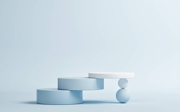 Pedestal for product presentation, blue background, 3d render, 3d illustration - Фото, изображение
